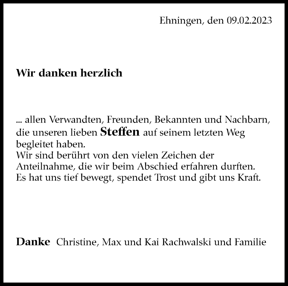  Traueranzeige für Steffen  vom 09.02.2023 aus Kreiszeitung Böblinger Bote