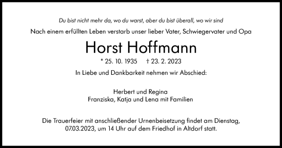 Traueranzeige von Horst Hoffmann von Kreiszeitung Böblinger Bote