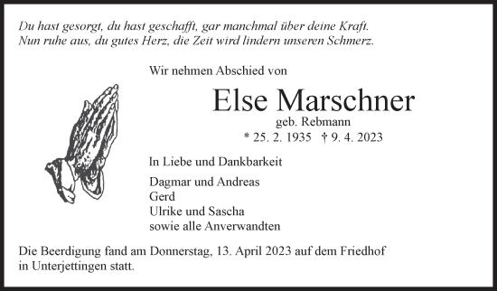 Traueranzeige von Else Marschner von Kreiszeitung Böblinger Bote