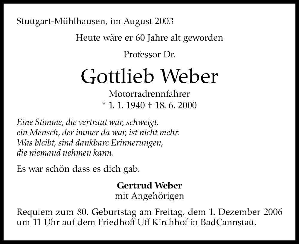  Traueranzeige für Gottlieb Weber vom 15.12.2022 aus Kreiszeitung Böblinger Bote