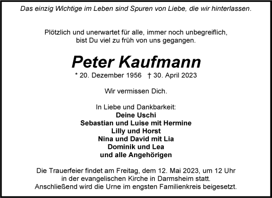 Traueranzeige von Peter Kaufmann von Kreiszeitung Böblinger Bote
