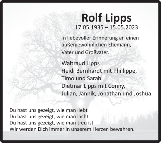 Traueranzeige von Rolf Lipps von Kreiszeitung Böblinger Bote