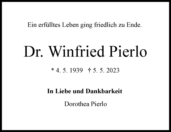 Traueranzeige von Winfried Pierlo von Kreiszeitung Böblinger Bote