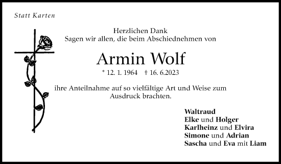 Traueranzeige von Armin Wolf von Kreiszeitung Böblinger Bote