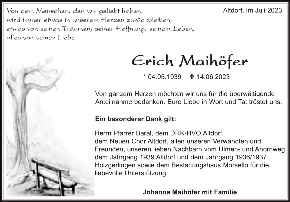  Traueranzeige für Erich Maihöfer vom 21.07.2023 aus Kreiszeitung Böblinger Bote