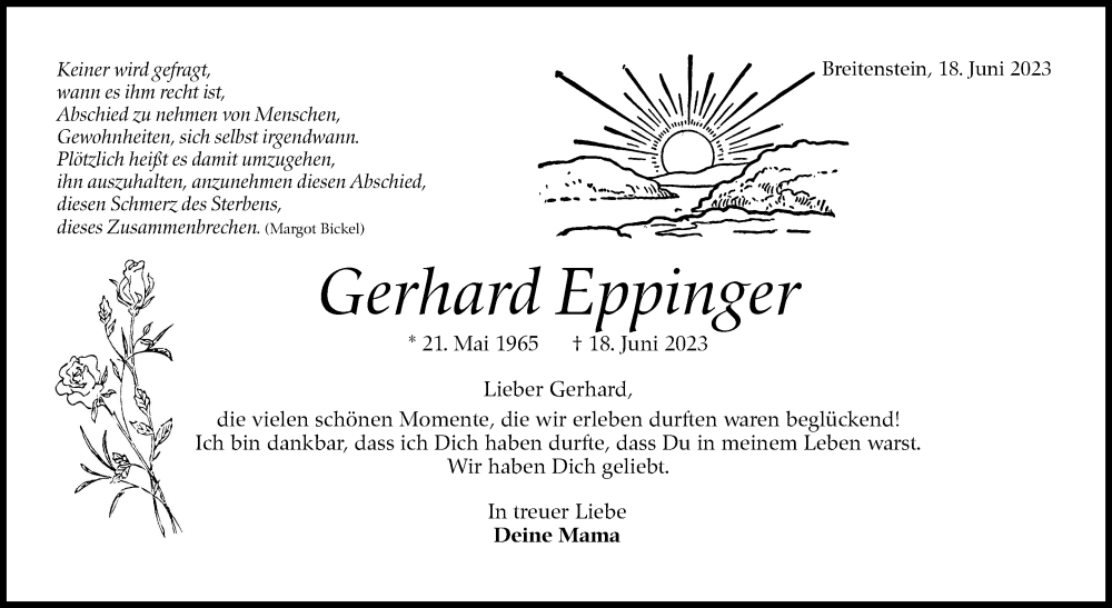  Traueranzeige für Gerhard Eppinger vom 08.07.2023 aus Kreiszeitung Böblinger Bote
