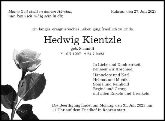 Traueranzeige von Hedwig Kientzle von Kreiszeitung Böblinger Bote