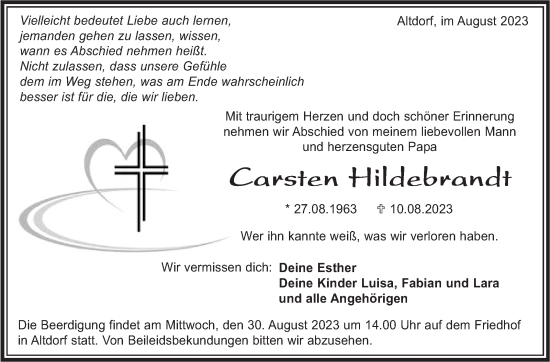 Traueranzeige von Carsten Hildebrandt von Kreiszeitung Böblinger Bote