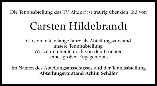 Traueranzeige von Carsten Hildebrandt von Kreiszeitung Böblinger Bote