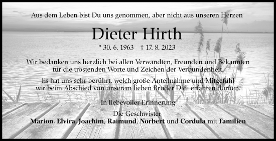 Traueranzeige von Dieter Hirth von Kreiszeitung Böblinger Bote