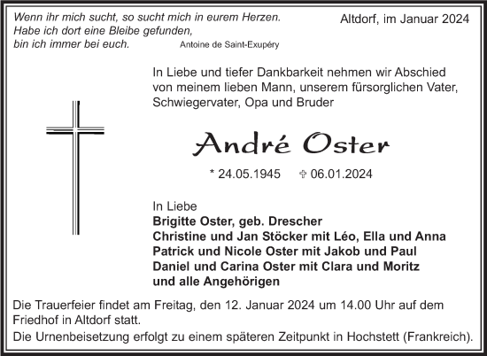 Traueranzeige von André Oster von Kreiszeitung Böblinger Bote