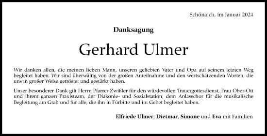 Traueranzeige von Gerhard Ulmer von Kreiszeitung Böblinger Bote