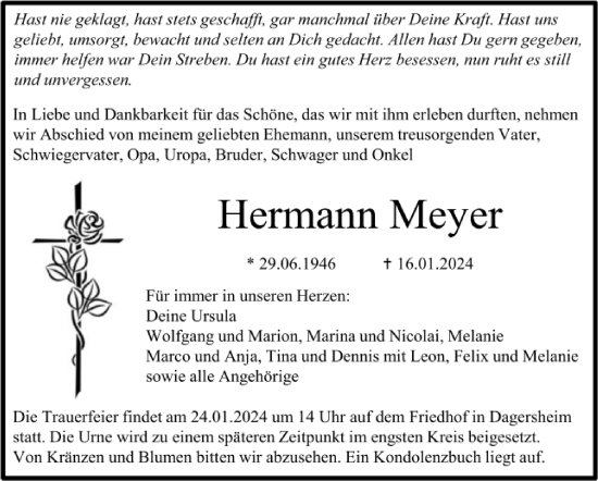Traueranzeige von Hermann Meyer von Kreiszeitung Böblinger Bote
