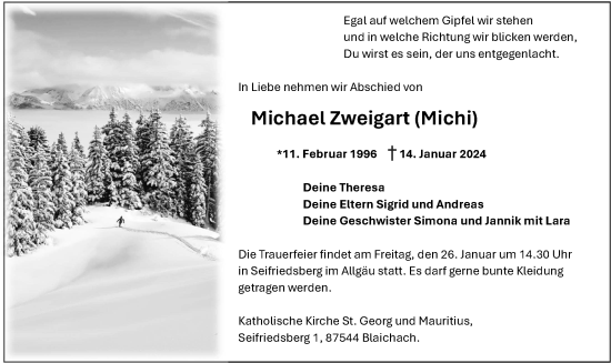 Traueranzeige von Michael Zweigart von Kreiszeitung Böblinger Bote