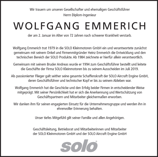 Traueranzeige von Wolfgang Emmerich von Kreiszeitung Böblinger Bote