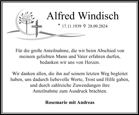 Traueranzeige von Alfred Windisch von Kreiszeitung Böblinger Bote