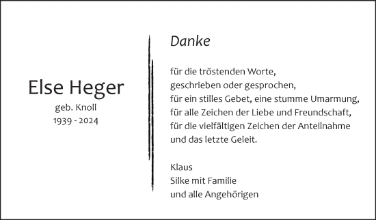 Traueranzeige von Else Heger von Kreiszeitung Böblinger Bote