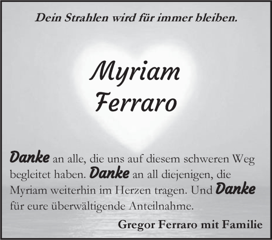 Traueranzeige von Myriam Ferraro von Kreiszeitung Böblinger Bote