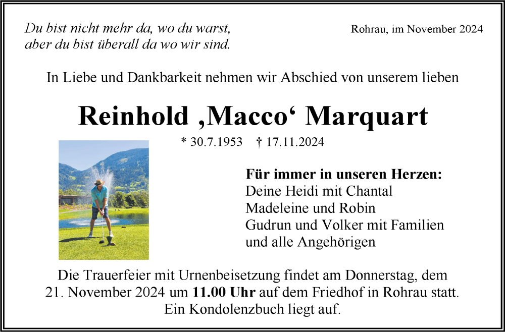  Traueranzeige für Reinhold Marquart vom 20.11.2024 aus Kreiszeitung Böblinger Bote