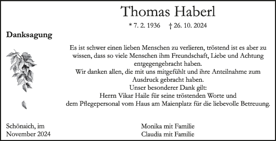 Traueranzeige von Thomas Haberl von Kreiszeitung Böblinger Bote