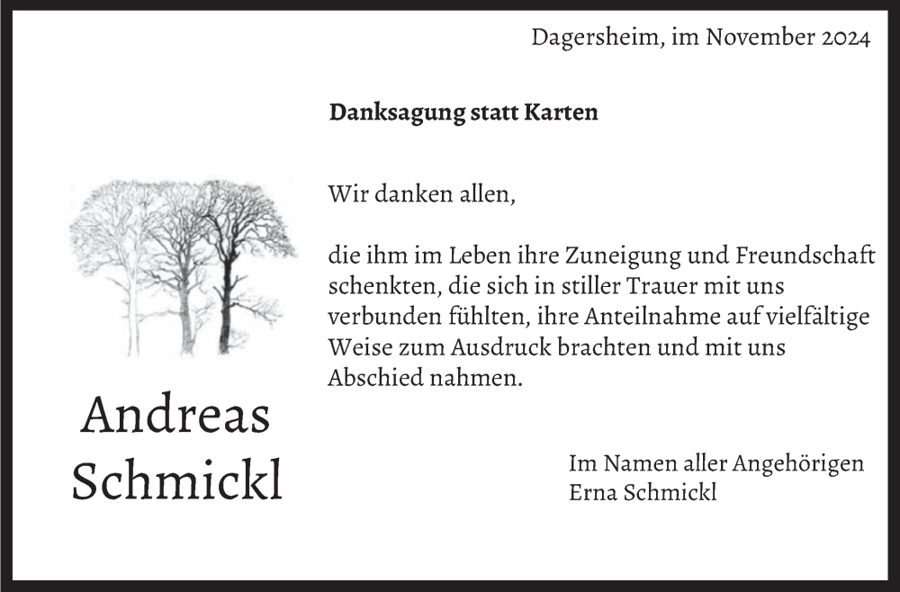  Traueranzeige für Andreas Schmickl vom 07.12.2024 aus Kreiszeitung Böblinger Bote
