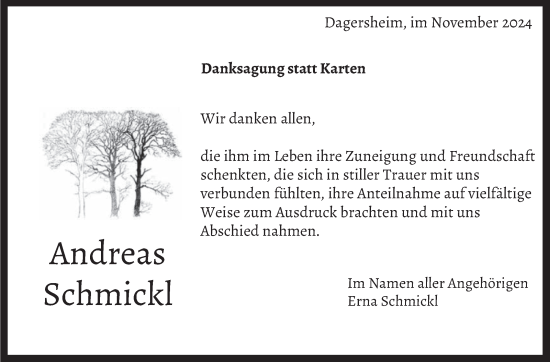 Traueranzeige von Andreas Schmickl von Kreiszeitung Böblinger Bote