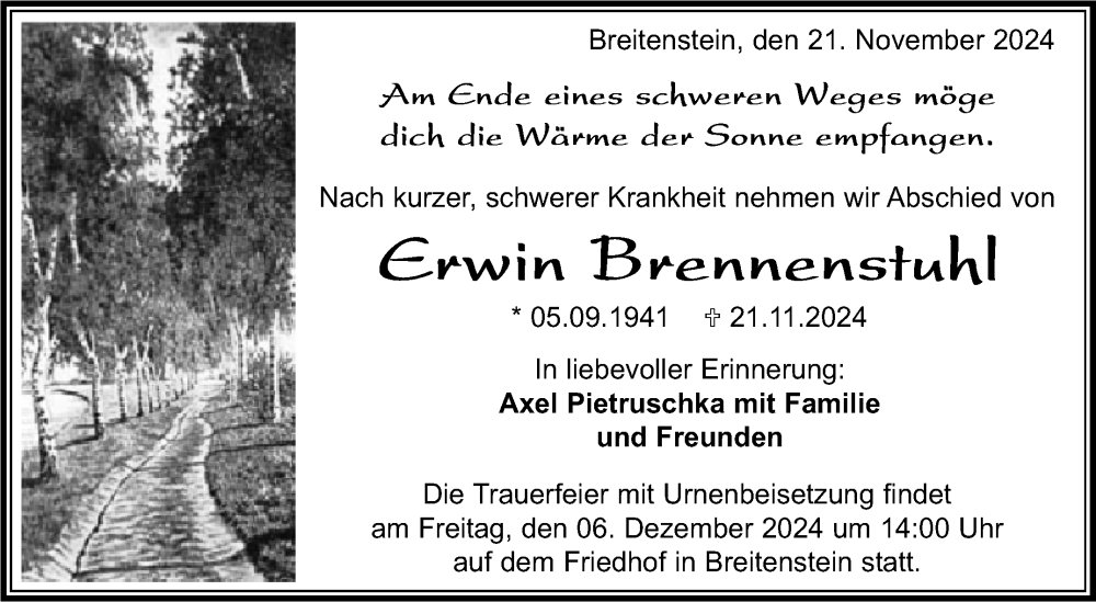  Traueranzeige für Erwin Brennenstuhl vom 03.12.2024 aus Kreiszeitung Böblinger Bote