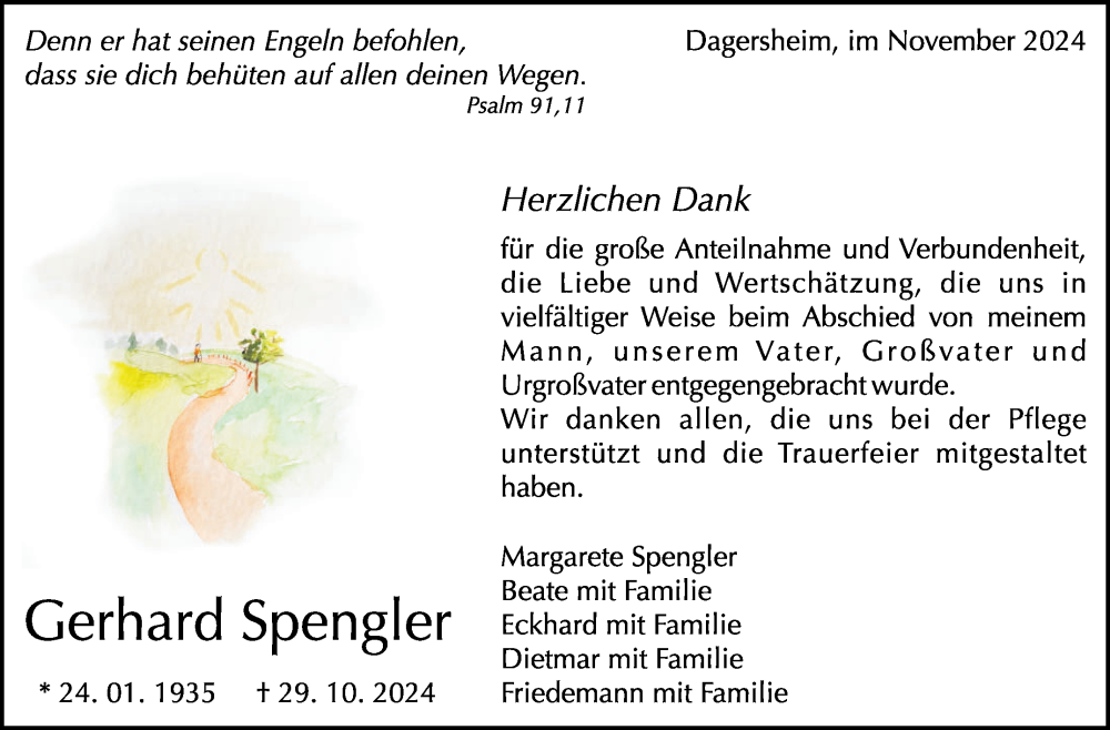  Traueranzeige für Gerhard Spengler vom 29.11.2024 aus Kreiszeitung Böblinger Bote