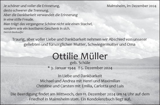 Traueranzeige von Ottilie Müller von Kreiszeitung Böblinger Bote