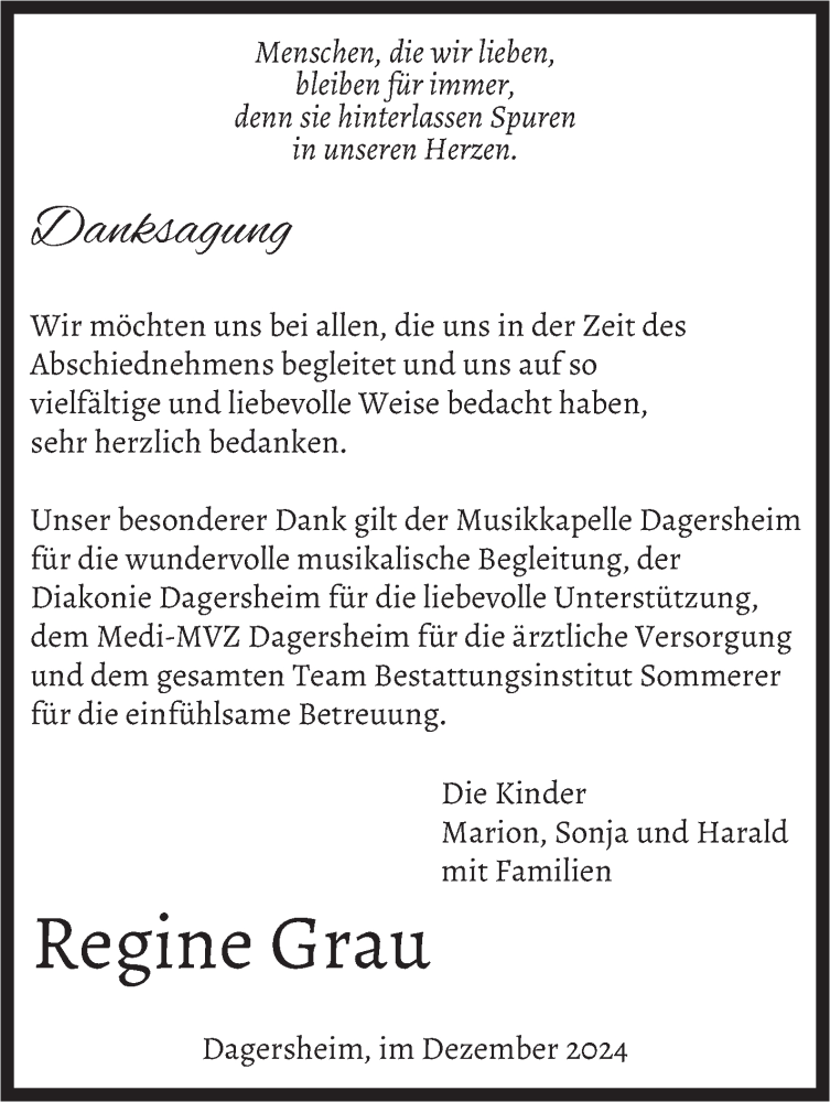  Traueranzeige für Regine Grau vom 21.12.2024 aus Kreiszeitung Böblinger Bote