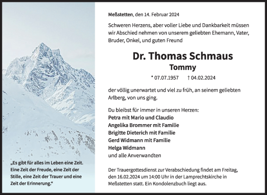 Traueranzeige von Thomas Schmaus von Kreiszeitung Böblinger Bote