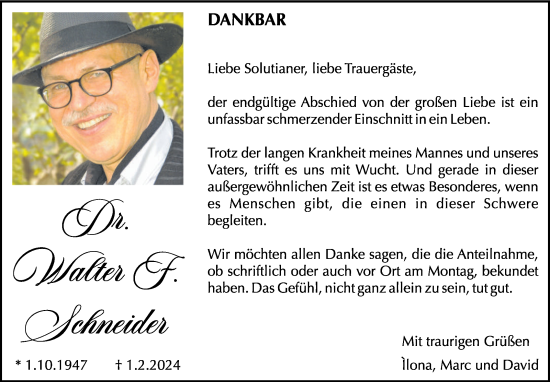 Traueranzeige von Walter F. Schneider von Kreiszeitung Böblinger Bote