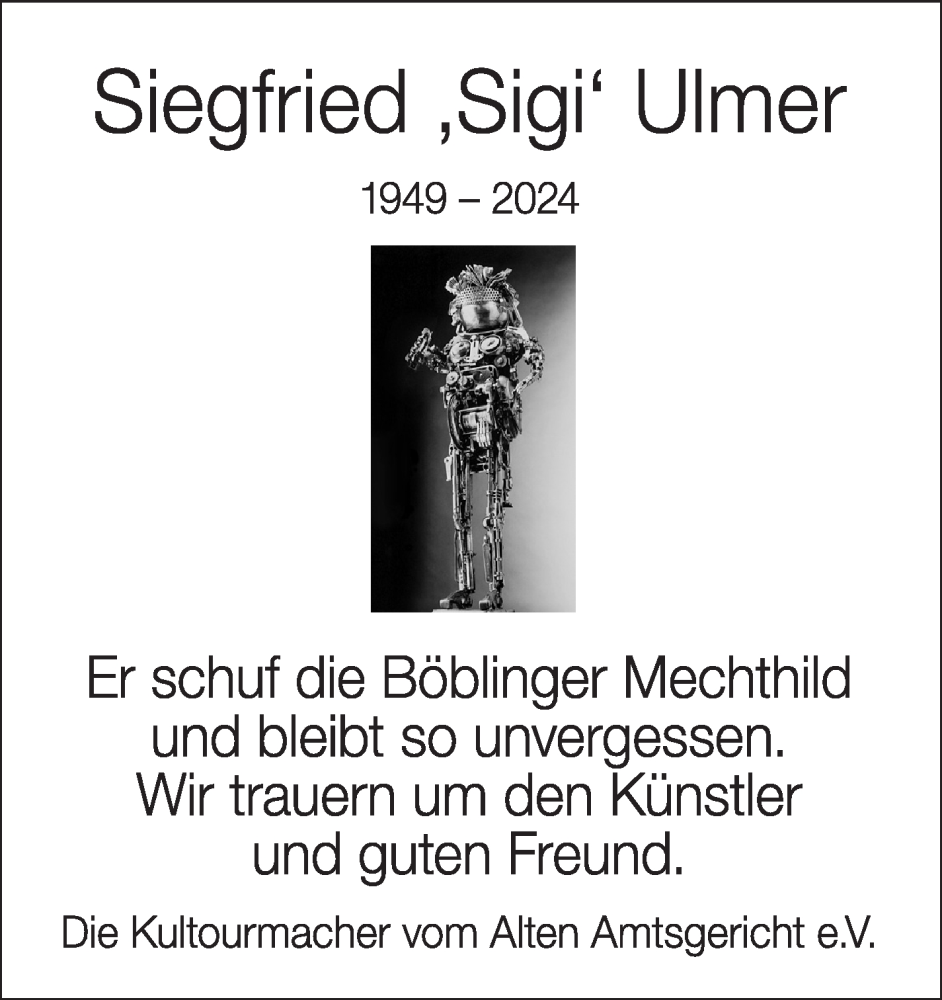  Traueranzeige für Siegfried Ulmer vom 02.03.2024 aus Kreiszeitung Böblinger Bote