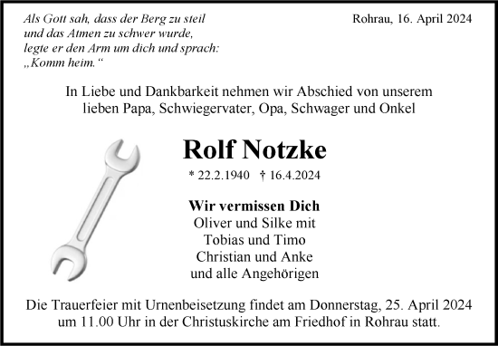 Traueranzeige von Rolf Notzke von Kreiszeitung Böblinger Bote