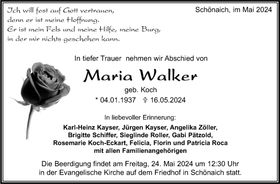 Traueranzeige von Maria Walker von Kreiszeitung Böblinger Bote