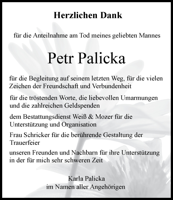 Traueranzeige von Petr Palicka von Kreiszeitung Böblinger Bote