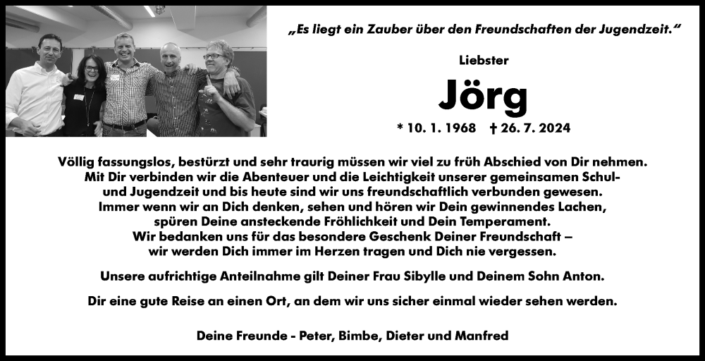  Traueranzeige für Jörg  vom 10.08.2024 aus Kreiszeitung Böblinger Bote