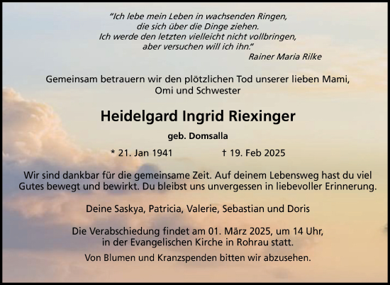 Traueranzeige von Heidelgard Ingrid Riexinger von Kreiszeitung Böblinger Bote