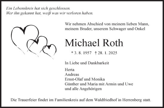 Traueranzeige von Michael Roth von Kreiszeitung Böblinger Bote