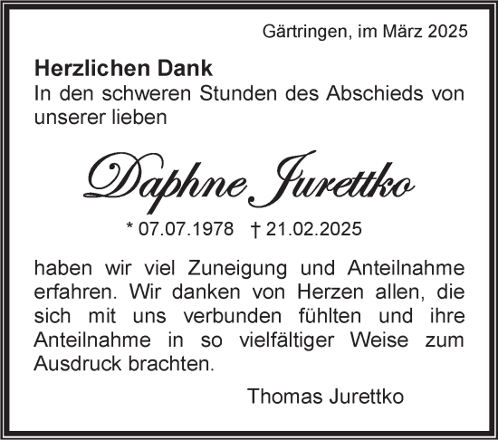 Traueranzeige von Daphne Jurettko von Kreiszeitung Böblinger Bote