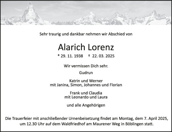 Traueranzeige von Alarich Lorenz von Kreiszeitung Böblinger Bote