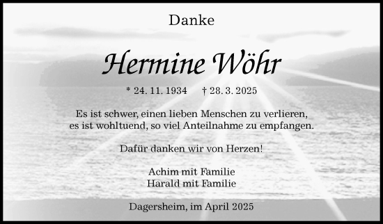 Traueranzeige von Hermine Wöhr von Kreiszeitung Böblinger Bote