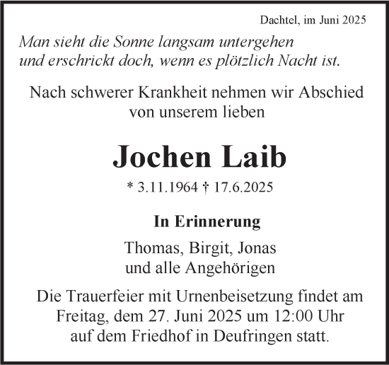 Traueranzeige von Jochen Laib von Kreiszeitung Böblinger Bote