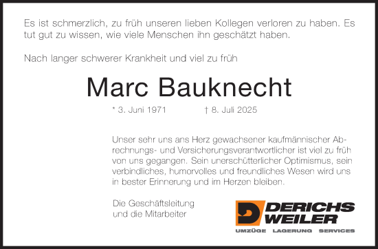Traueranzeige von Marc Bauknecht von Kreiszeitung Böblinger Bote