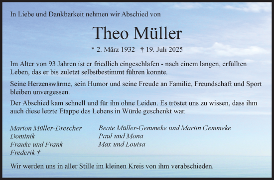 Traueranzeige von Theo Müller von Kreiszeitung Böblinger Bote