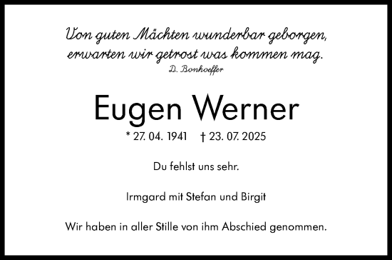 Traueranzeige von Eugen Werner von Kreiszeitung Böblinger Bote