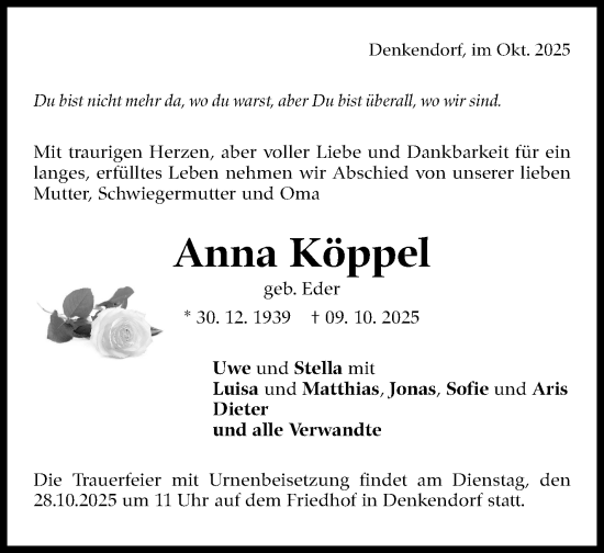 Traueranzeige von Anna Köppel von Eßlinger Zeitung
