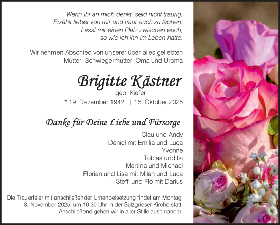 Traueranzeige von Brigitte Kästner von Eßlinger Zeitung