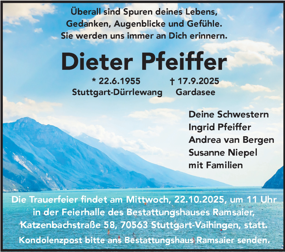  Traueranzeige für Dieter Pfeiffer vom 18.10.2025 aus Stuttgarter Zeitung / Stuttgarter Nachrichten