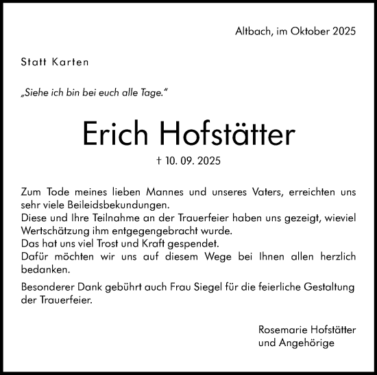 Traueranzeige von Erich Hofstätter von Eßlinger Zeitung